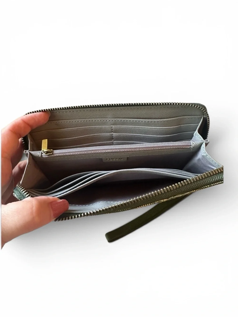Fossil Jori Zip Clutch in Chive Green Lizard